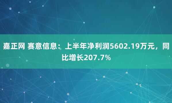 嘉正网 赛意信息：上半年净利润5602.19万元，同比增长207.7%